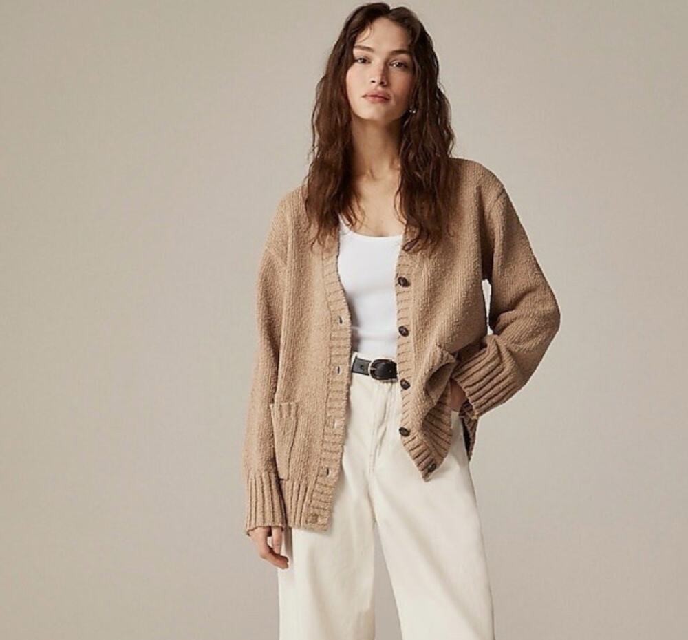 J Crew Marina V-Neck Cardigan Womens Large CM461 Pebble Shore